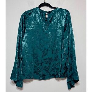 Vici Jewel Toned Embossed Burnout Blouse Size Medium Retro 70s Glam Holidaycore‎